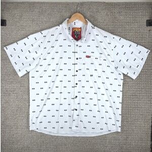 Dixxon The Podium Mens 4XL White Racing Checkered Flag Short Sleeve Button Shirt